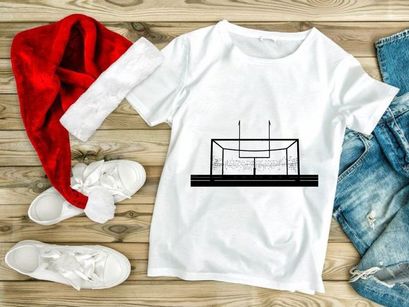 A soccer goal on a green field with white background and netting