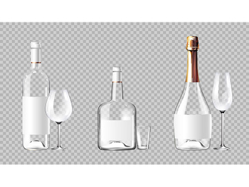 Empty alcohol bottles realistic product vector designs set preview picture