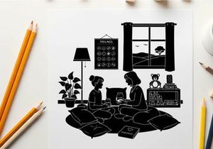 Two women in a cozy room with silhouette