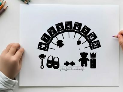 Baby shower silhouette with numbers and symbols