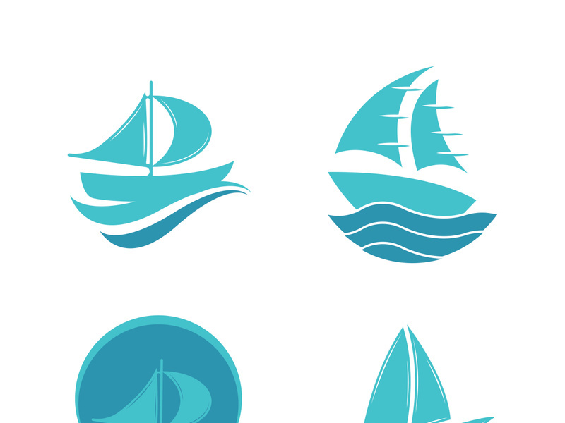 Sailboat boat on sea ocean wave with logo design simple ship