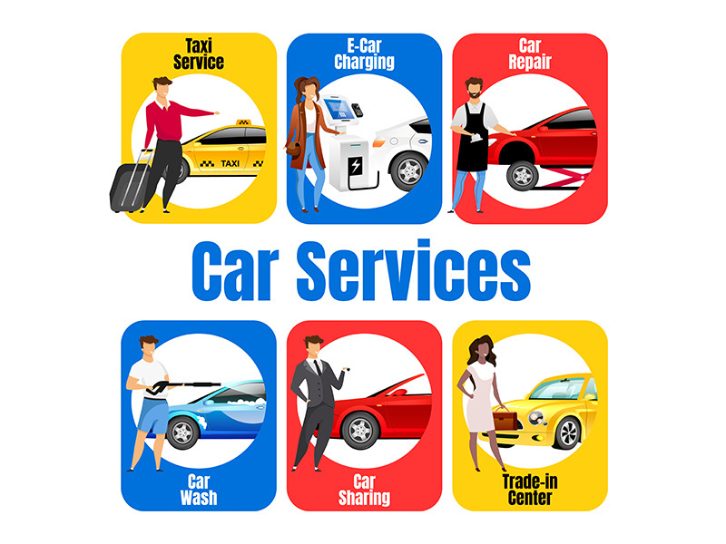 Car services flat color vector informational infographic template