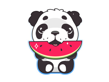Cute panda eating watermelon kawaii cartoon vector character preview picture