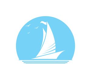 Sailboat boat on sea ocean wave with logo design simple ship