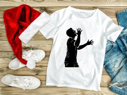 A silhouette of a man with hands raised in a gesture of praise or despair