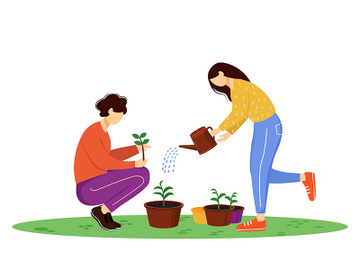 People growing plants flat vector illustration preview picture