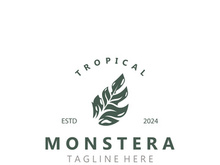 Monstera deliciosa leaf nature logo design, flat plant icon design illustration template