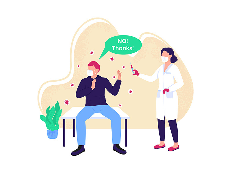 Rejecting vaccine flat concept vector illustration