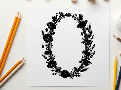 Silhouette floral wreath design with flowers and leaves