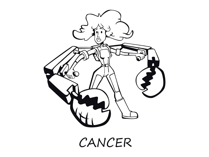 Cancer zodiac sign woman outline cartoon vector illustration