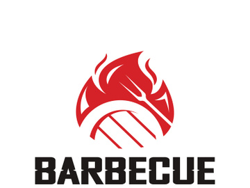 Simple Barbecue Vintage hot grill, with crossed flames and spatula. Logo for restaurant, badge, cafe and bar.vector preview picture