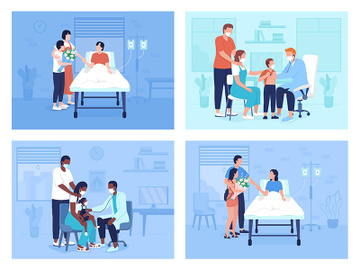 Healthcare facilities flat color vector illustrations set preview picture