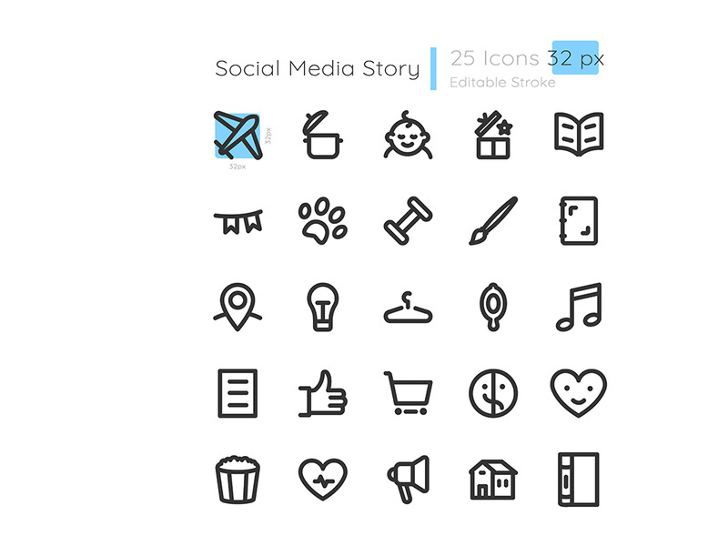Lifestyle storytelling highlights linear icons set