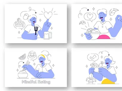 10 Mindful Eating Vector Illustration