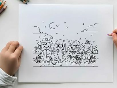 Halloween kids trick or treat happy vector illustration