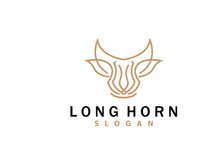 LongHorn Animal Logo Design, Farm Retro Vintage Horn Minimalist Simple Template Illustration