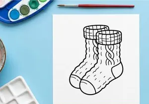 Calcetín navideño dibujado a mano con patrón de bastón de caramelo y diseño de bordado de copo de nieve