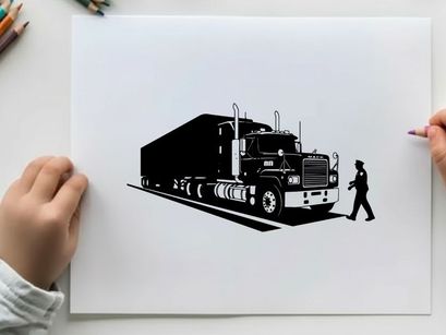 Silhouette of a man walking beside a large semi truck
