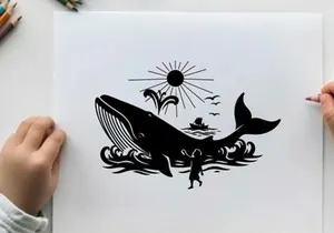 Silhouette of a whale and jonah biblical scene
