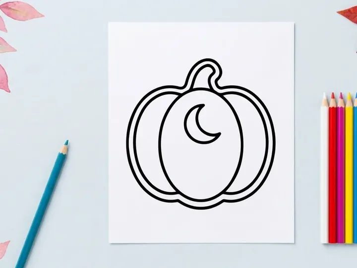 Hand-drawn pumpkin illustration for Halloween decor. Simple autumn gourd sketch with stem and spiral detail for seasonal designs.