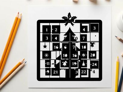 Christmas advent calendar with snowflake and silhouette design