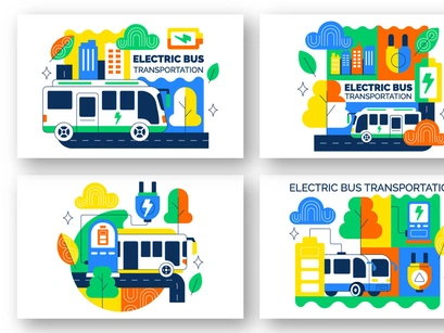 10 Electric Bus Transportation Illustration