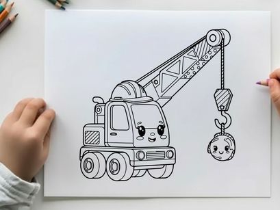 Cute crane truck lifting smiling ball vector illustration