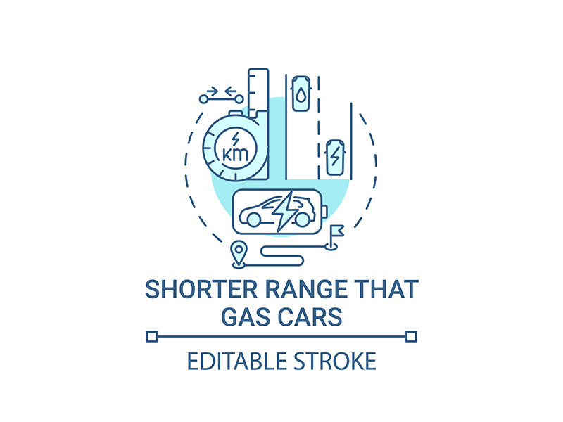 EV shorter range than gas car concept icon.