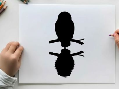 Silhouette of a bird perched on a branch with reflection