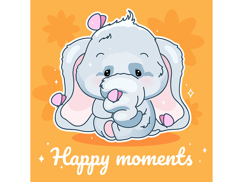 Cute elephant kawaii character social media post mockup