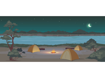 Campground at night flat color vector illustration preview picture