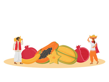 Indian cuisine, served tropical fruits flat concept vector illustration preview picture