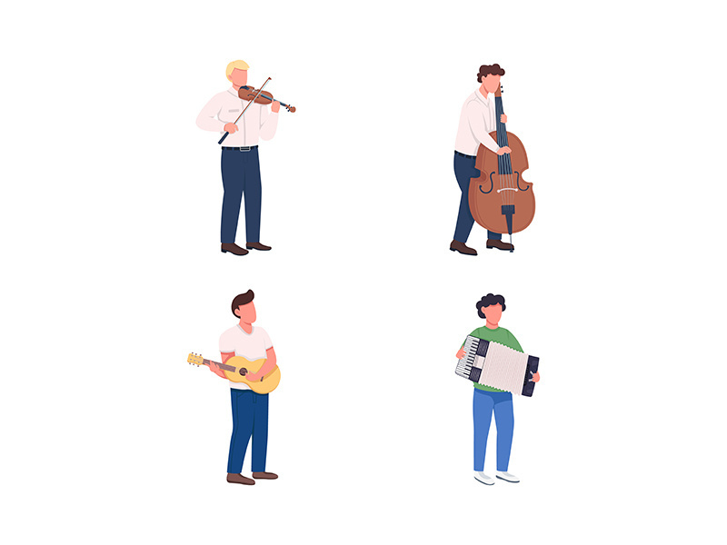 Orchestra musicians flat color vector faceless character set