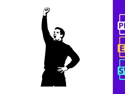 A man with his fist raised in a gesture of triumph or defiance