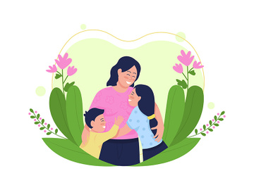 Happy mother with children flat concept vector illustration preview picture