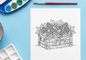 Handgezeichnete Holzkiste, überquellend mit frostigen weißen Weihnachtskugel-Ornamenten für Weihnachtsdekoration