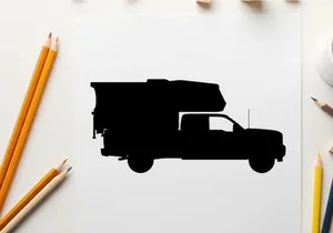 Silhouette of a large delivery truck with a boxy cargo area silhouette