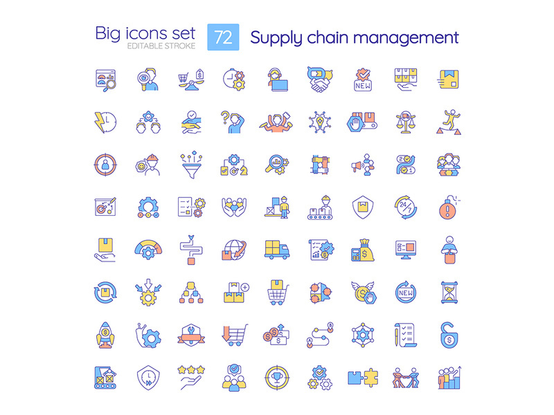 Supply chain management RGB color icons set