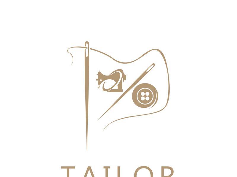Tailor logo icon illustration template combination of buttons for clothes, thread and sewing machine, for clothing product design