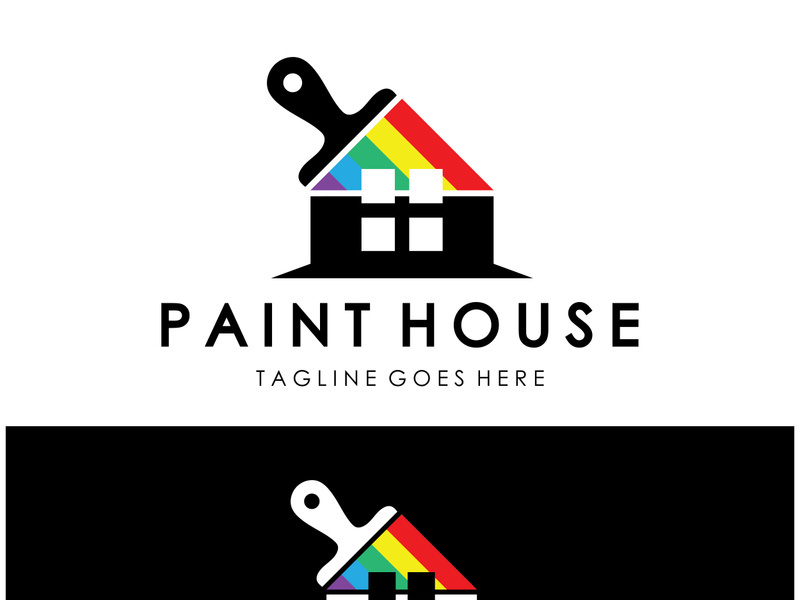 logo icon illustration house paint with a blend of brushes and rollers for house wall paint design, minimalist house, painting, interior, building, property business, wallpaper, vector concept