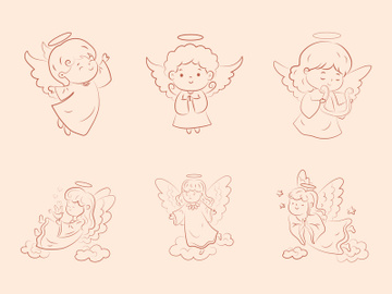cute little girl angel hand draw doodle wings flying preview picture
