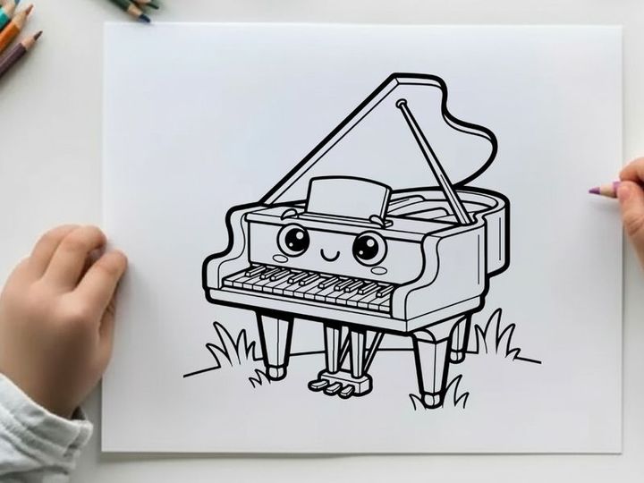 Cute piano playing music vector illustration flat design