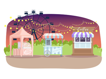 Evening summer fair semi flat vector illustration preview picture