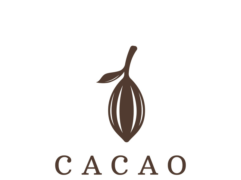 Chocolate cocoa pod plant logotype design, cocoa bean, exotic organic plant isolated background.