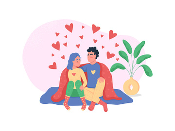 Happy couple at home 2D vector web banner, poster preview picture