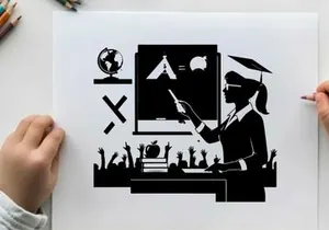 Silhouette of a female teacher in graduation cap teaching