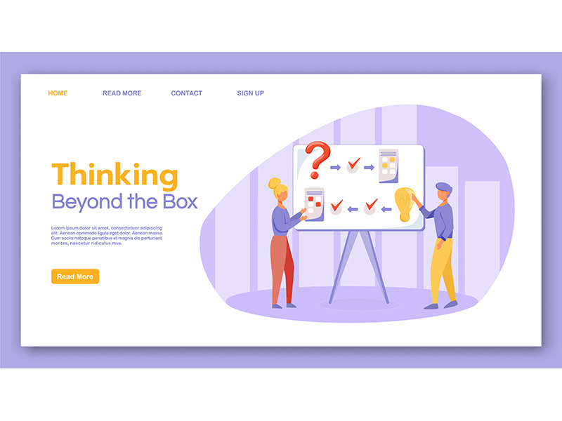 Thinking beyond the box landing page vector template