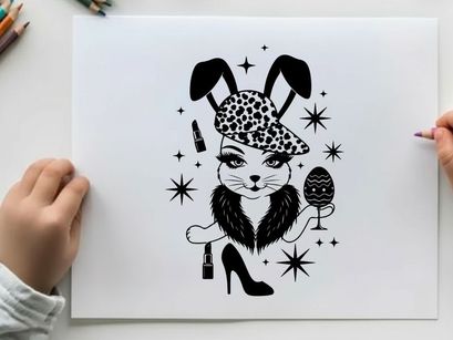 Silhouette of a stylish rabbit in a hat and high heels silhouette