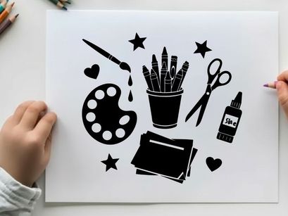 Silhouette of art supplies on a white background silhouette