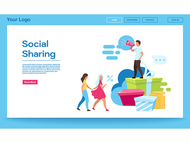 Social sharing landing page vector template